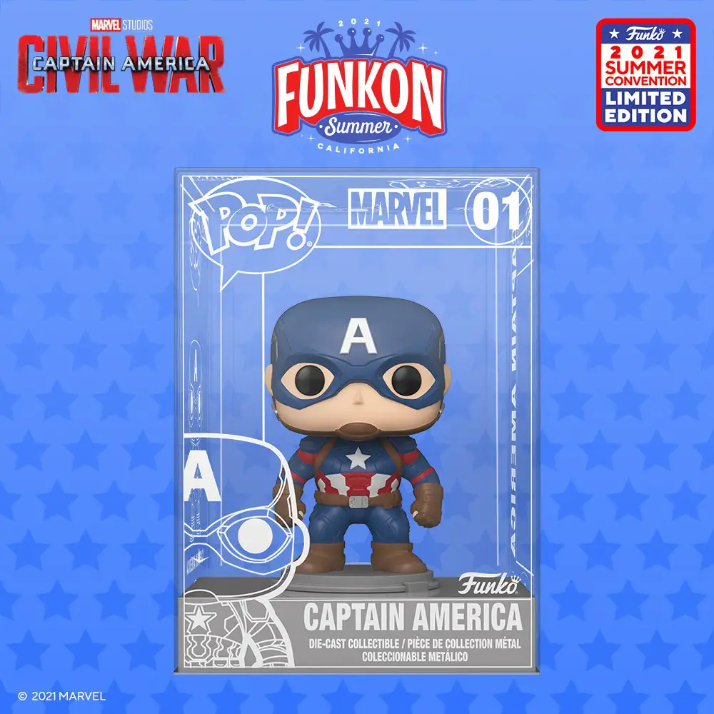 Funko FunKon Summer Convention 2021 - Pop! Die-Cast Captain America (Civil War) - Pop Shop Guide