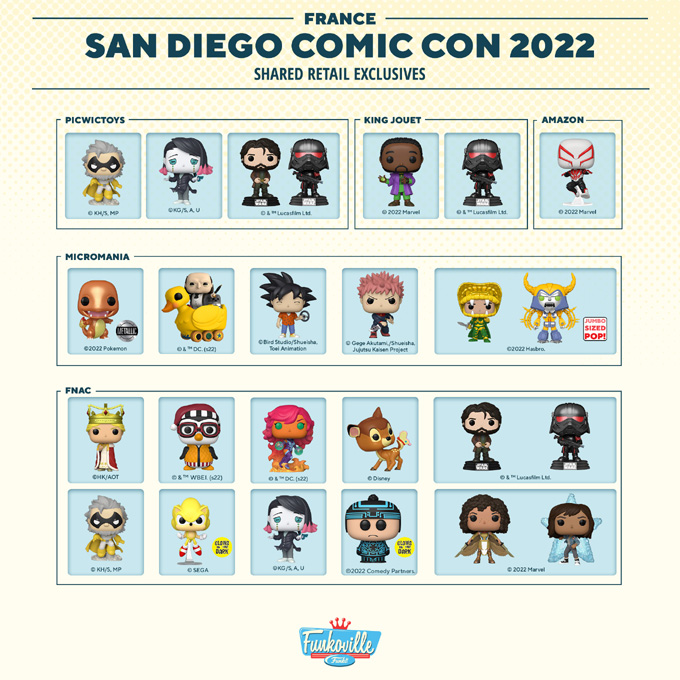 Funko San Diego Comic-Con (SDCC) 2022 - Shared Retailers - France - Funko Pop Convention Exclusives - Pop Shop Guide