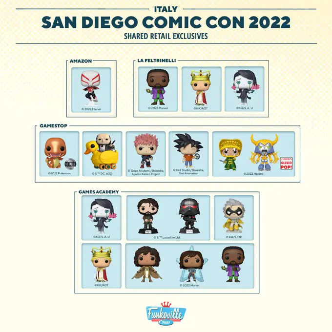 Funko San Diego Comic-Con (SDCC) 2022 - Shared Retailers - Italy - Funko Pop Convention Exclusives - Pop Shop Guide