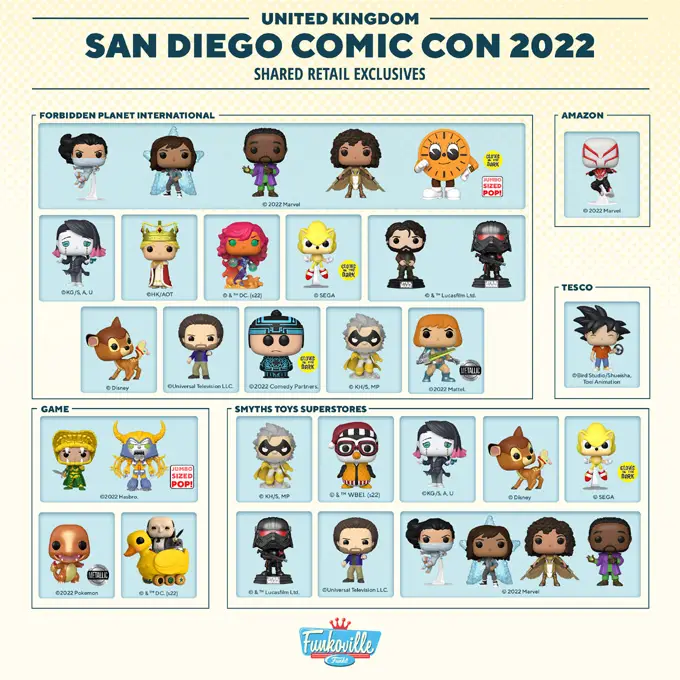 Funko San Diego Comic-Con (SDCC) 2022 - Shared Retailers - United Kingdom - Funko Pop Convention Exclusives - Pop Shop Guide