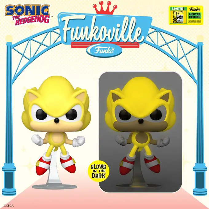 SDCC 2022 - Pop Games - Sonic the Hedgehog - Super Sonic First Appearance Glow - Funko Pop Vinyl Exclusives - Pop Shop Guide