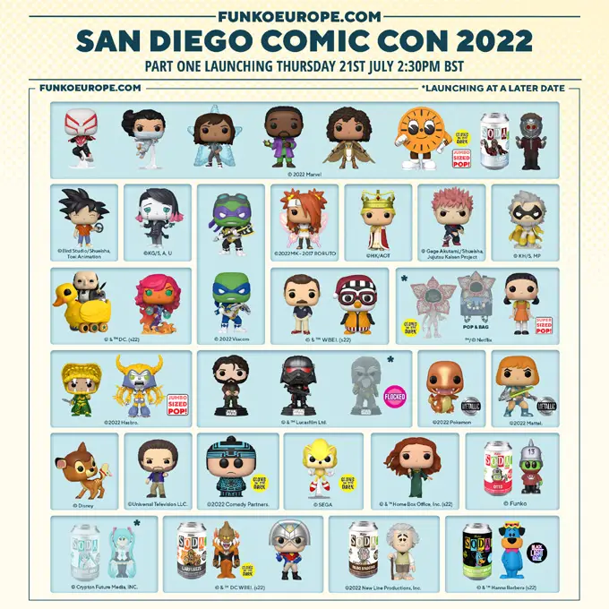 Funko San Diego Comic-Con (SDCC) 2022 - Shared Retailers - FunkoEurope.com Drop Part One - Funko Pop Convention Exclusives - Pop Shop Guide