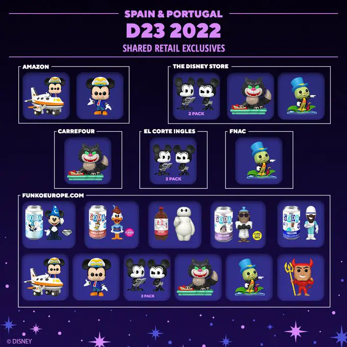 Funko D23 Expo 2022 - Shared Retailers - Spainu - Funko Pop Exclusives - Pop Shop Guide