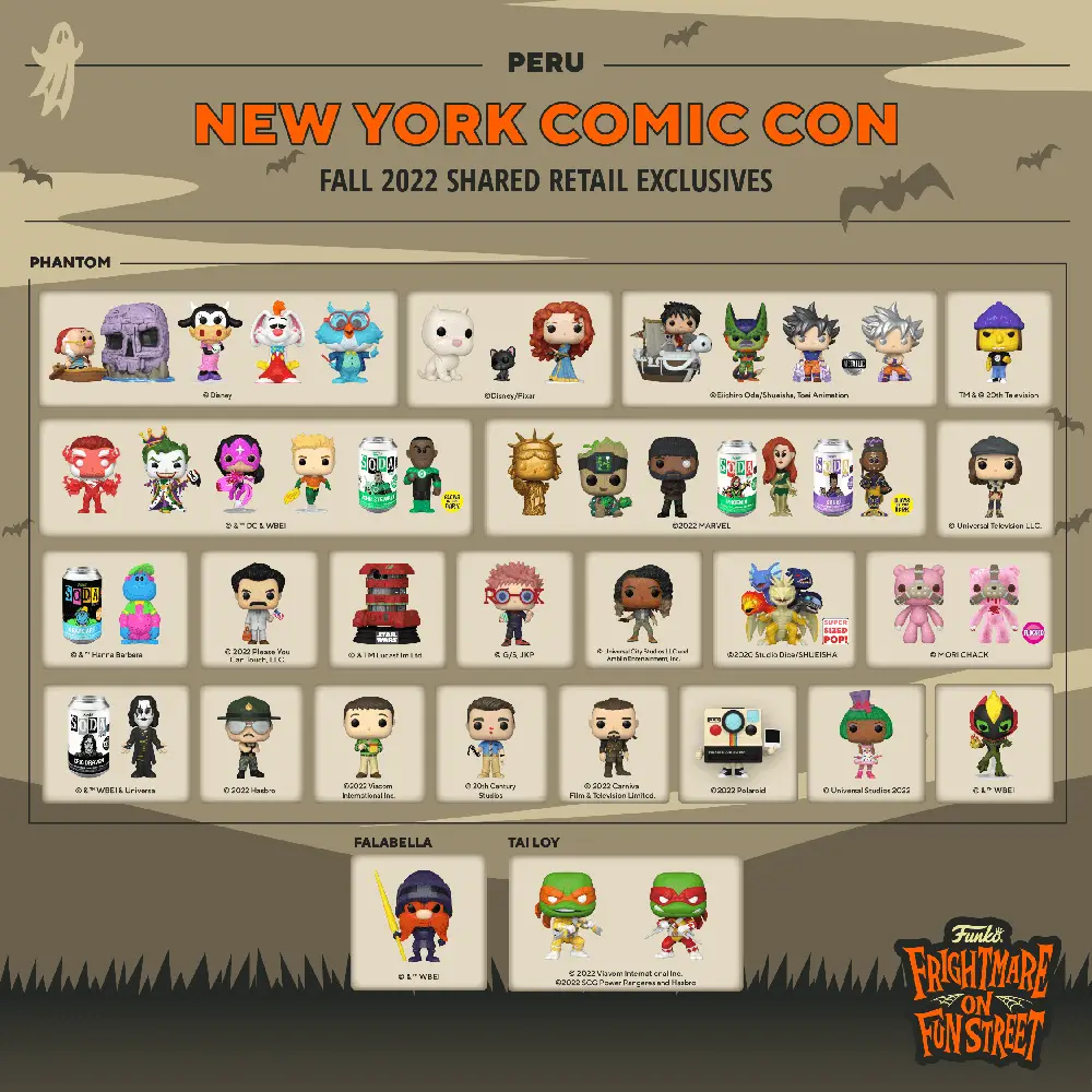 Funko Frightmare on Fun Street New York Comic Con NYCC 2022 - Shared Retailers Exclusives List - Peru