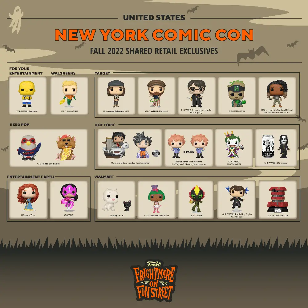 Funko Frightmare on Fun Street New York Comic Con NYCC 2022 - Shared Retailers Exclusives List - United States B