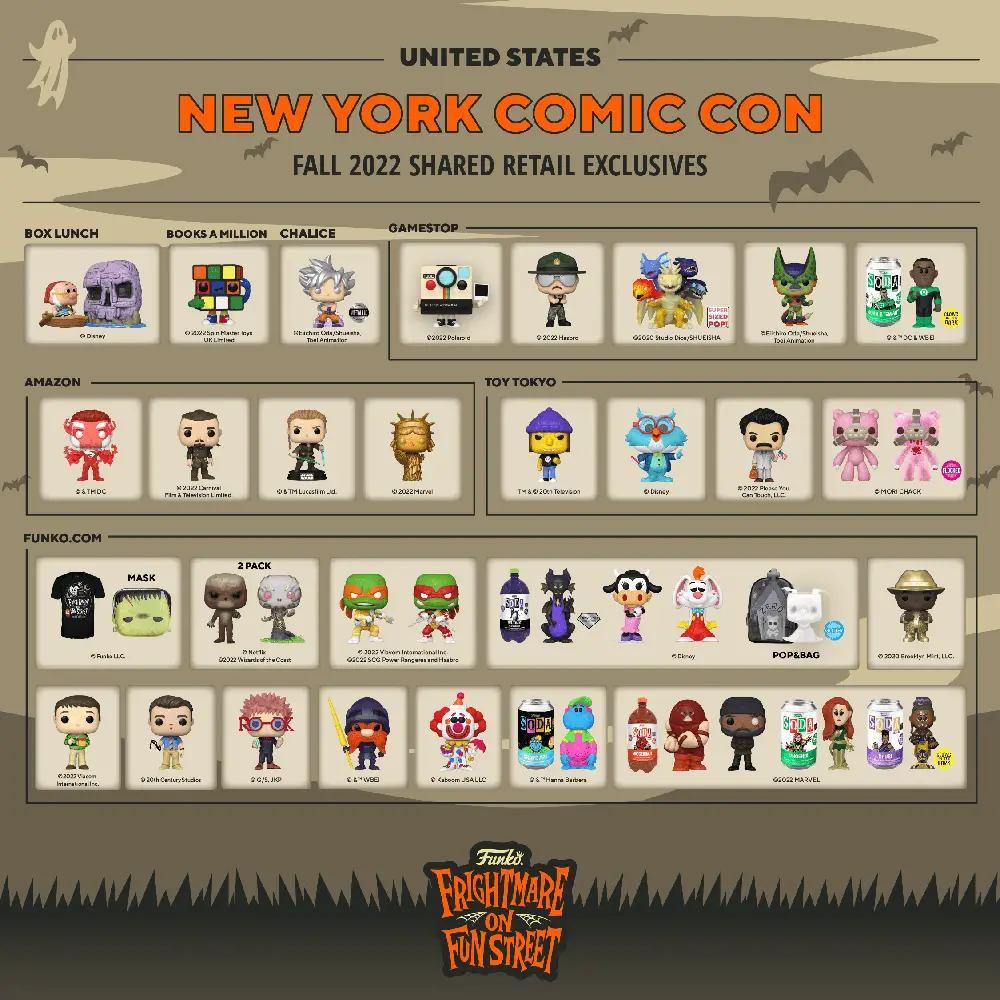 Funko Frightmare on Fun Street New York Comic Con NYCC 2022 - Shared Retailers Exclusives List - United States