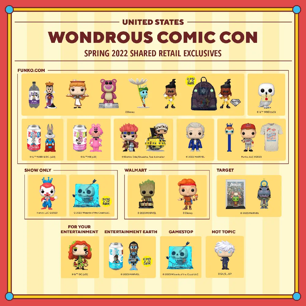 Funko Wondrous WonderCon 2023 - Funko Pop Vinyl Shared Retail Exclusives - United States - Pop Shop Guide