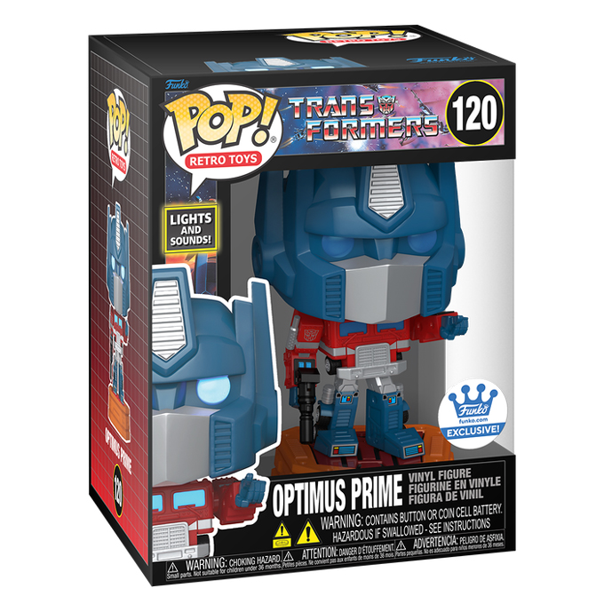 Funko Pop news - New exclusive Funko Pop! vinyl Transformers Optimus Prime (Lights and Sounds) figure - Pop Box - Pop Shop Guide