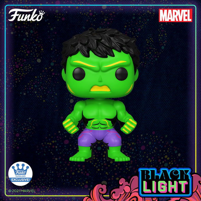 Funko Pop news - The complete Funko Pop! vinyl Marvel Black Light figures gallery and checklist - 2021 Marvel Black Light Hulk Pop Figure - Pop Shop Guide