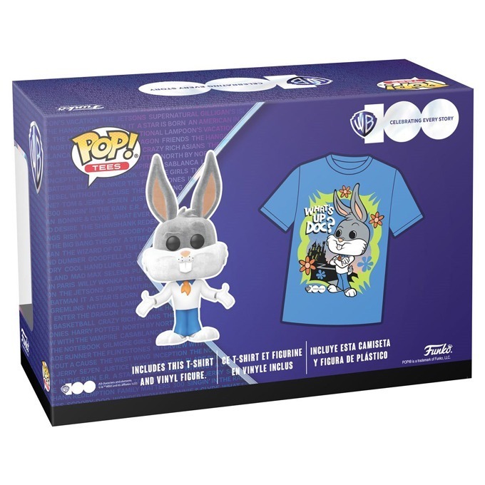 Funko Pop news - New Warner Bros. 100th Anniversary Looney Tunes X Scooby-Doo Funko Pop! Bugs Bunny as Fred Jones (Flocked) figure and T-Shirt Bundle - 03 - Pop Shop Guide