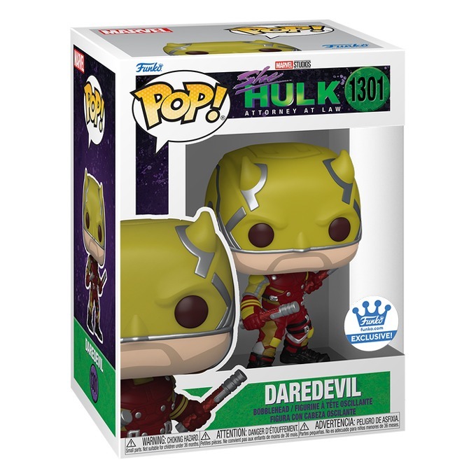 Funko Pop news - New exclusive Marvel She-Hulk (TV series) Funko Pop! vinyl Daredevil figure - Pop Box - Pop Shop Guide