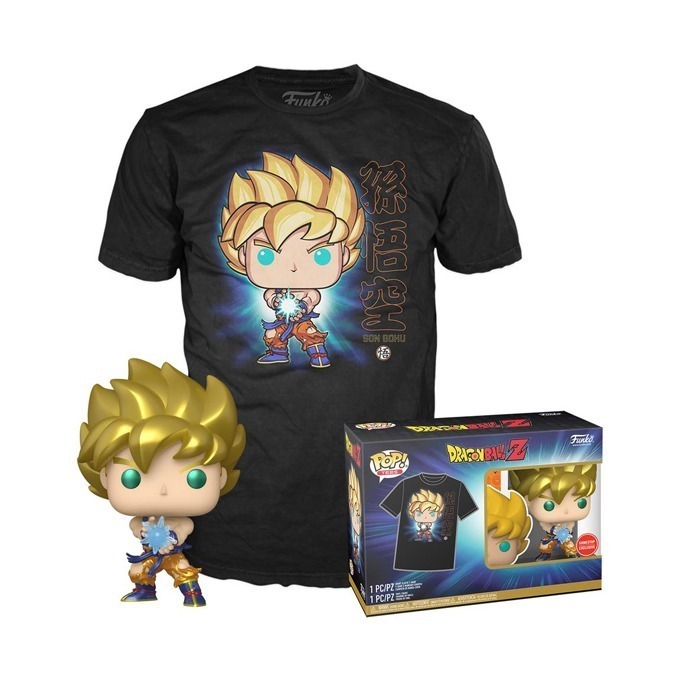Funko Pop news - New exclusive Dragon Ball Z Super Saiyan Goku (with Kamehameha Wave) (Metallic) Funko Pop! vinyl figure and T-Shirt Bundle - 01 - Pop Shop Guide